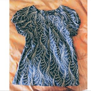 Gap blue bubble sleeve silk blouse top